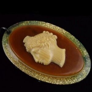 Big Antique 1910s Celluloid Cameo Pendant